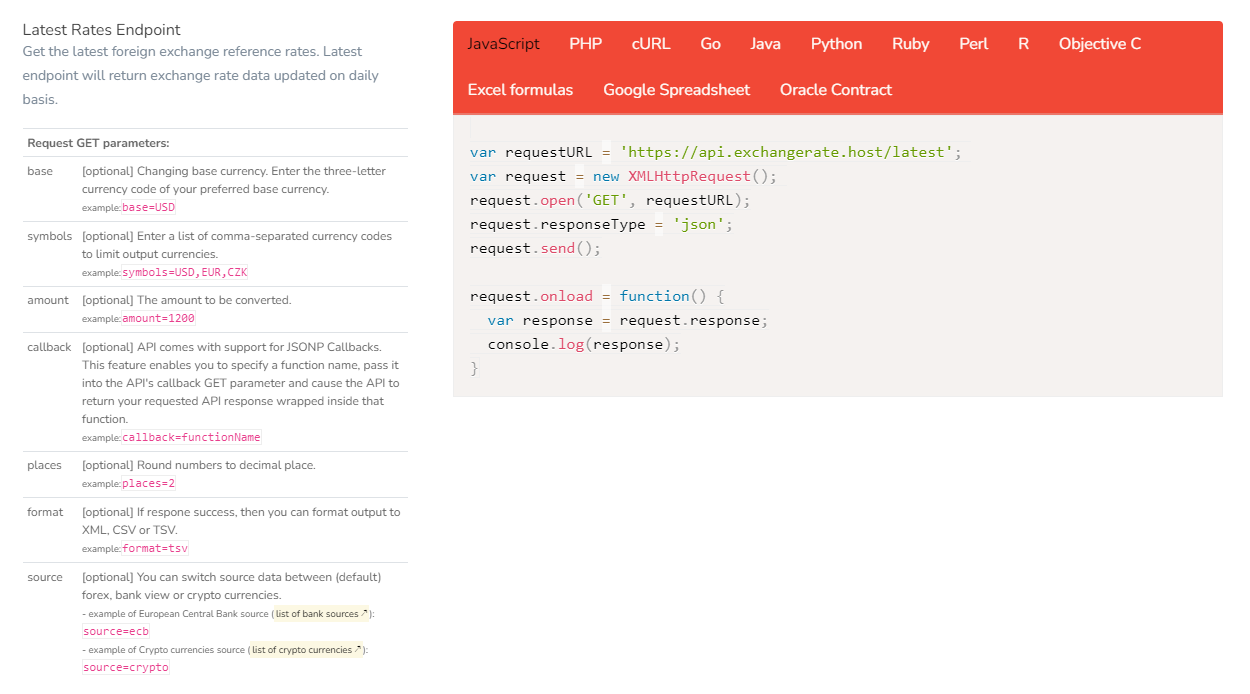 A snapshot of lates rate api endpoint provided by exchangerate.host.