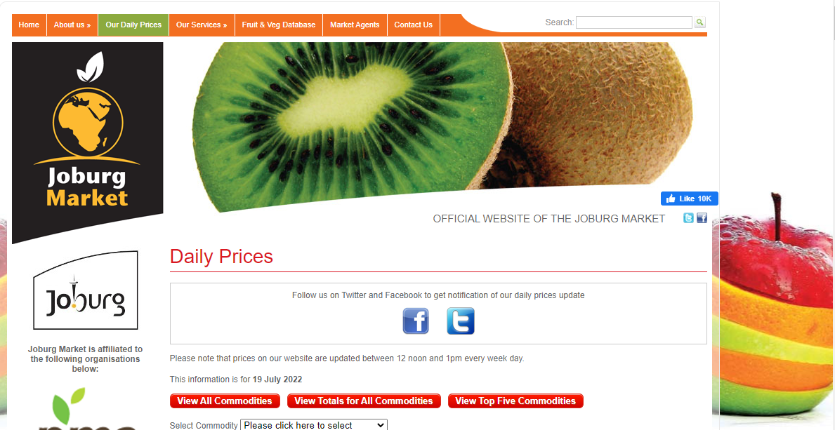 A picture of the Johannesburg Market Website.